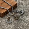 Vikings Crown Thor's Hammer Necklaces Men Stainless Steel Norse Mythology Runes Valknut Pendant Amulet Scandinavian Male Jewelry