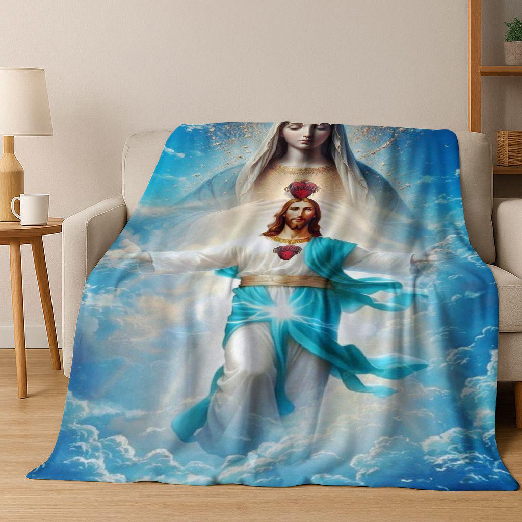 26 Style Faith Virgin Mary Jesus Blessed Flannel Blanket,Cozy Soft Throw Blanket for Home Bedroom Bed Sofa Picnic Cover Gift Kid