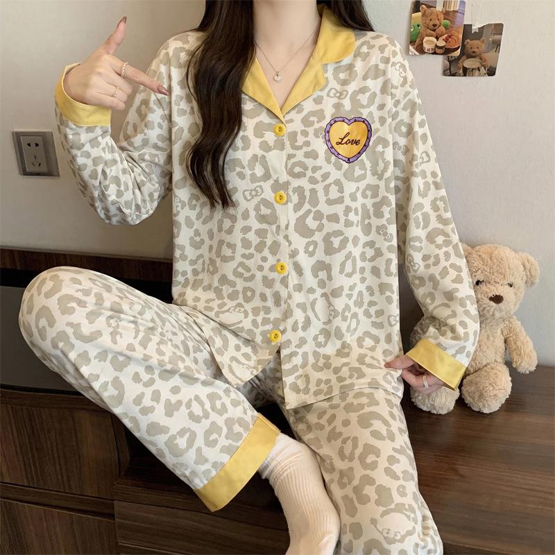 Spring and Autumn New Imitation Cotton Pajamas Women's High-end Plaid Long-sleeved Cartoon Embroidered Loungewear Two-piece Set