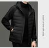 Men's Hooded Lightweight Down Jacket - Stylish Patchwork Short Coat for Fall and Winter Warmth