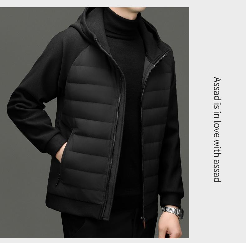 Men's Hooded Lightweight Down Jacket - Stylish Patchwork Short Coat for Fall and Winter Warmth