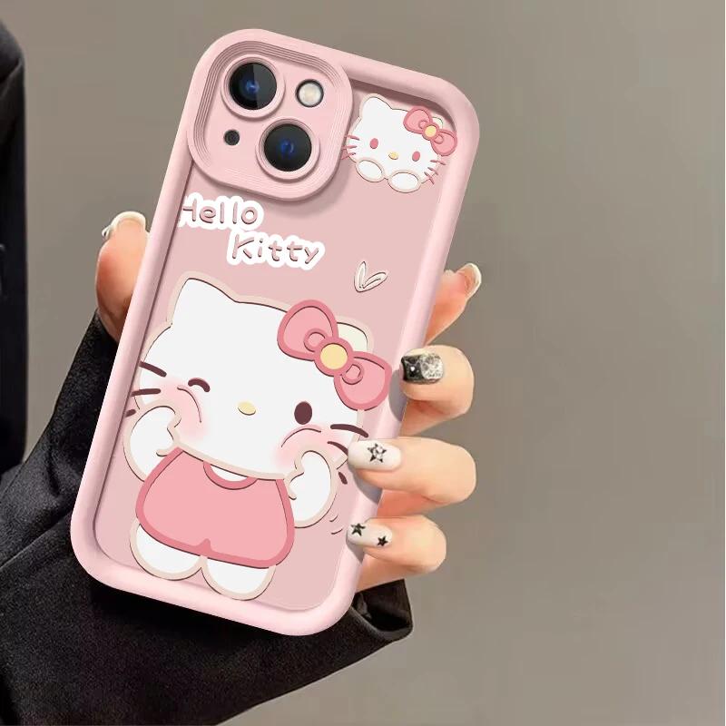 Pink Cartoon Hello Kitty Phone Case For Iphone 17 16 Pro Max 17 Air 16e 15 14 13 12 11 Pro Max 14 15 16 Plus INS Silicone Cover