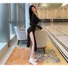 Spring and Autumn 2026 New Dress Waist Thin Long Sleeves Slim Inside Side Split Hip Wrap Long Skirt
