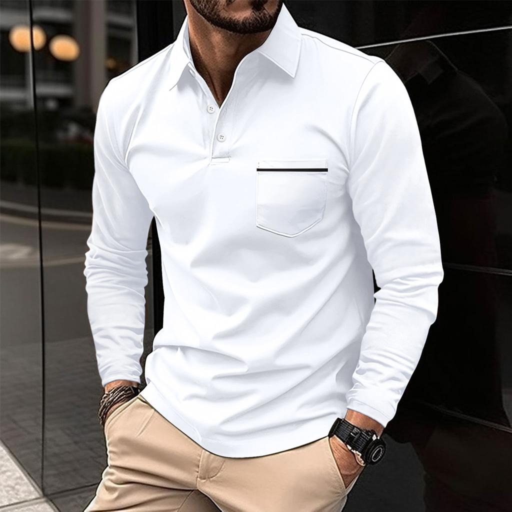 Vår Høst Mann Langermet POLO skjorte Lapel Lomme Sports Polo skjorter for menn