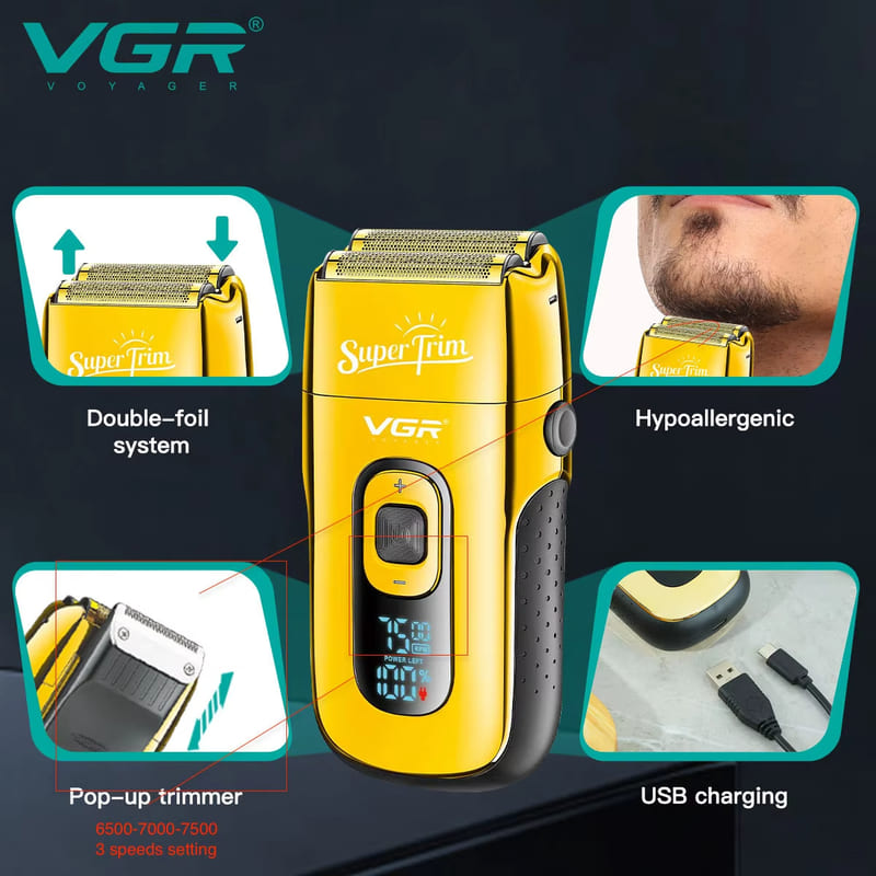 VGR V-332 Razor Professional Shaving Machine Electric Shaver Reciprocating Beard Trimmer Portable Hair Trimmer Shaver for Men Waterproof Long-lasting