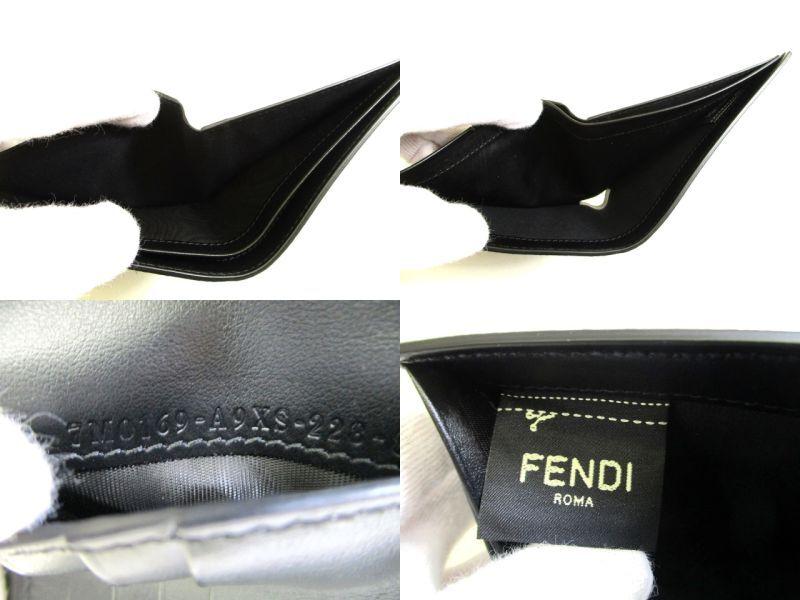 Authentic FENDI Zucca Gray Fabric Black Leather Bifold Wallet Diagonal Wallet #9973  Open Box