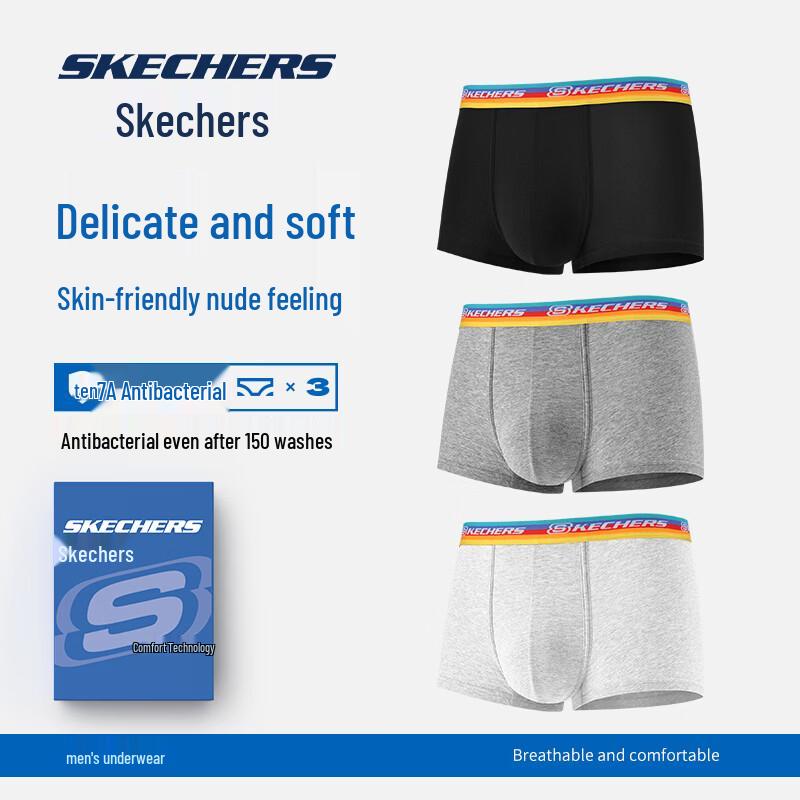 Skechers Men s 7A Anti-Bacterial Cotton Boxer Briefs with Rainbow Waistband 3XL