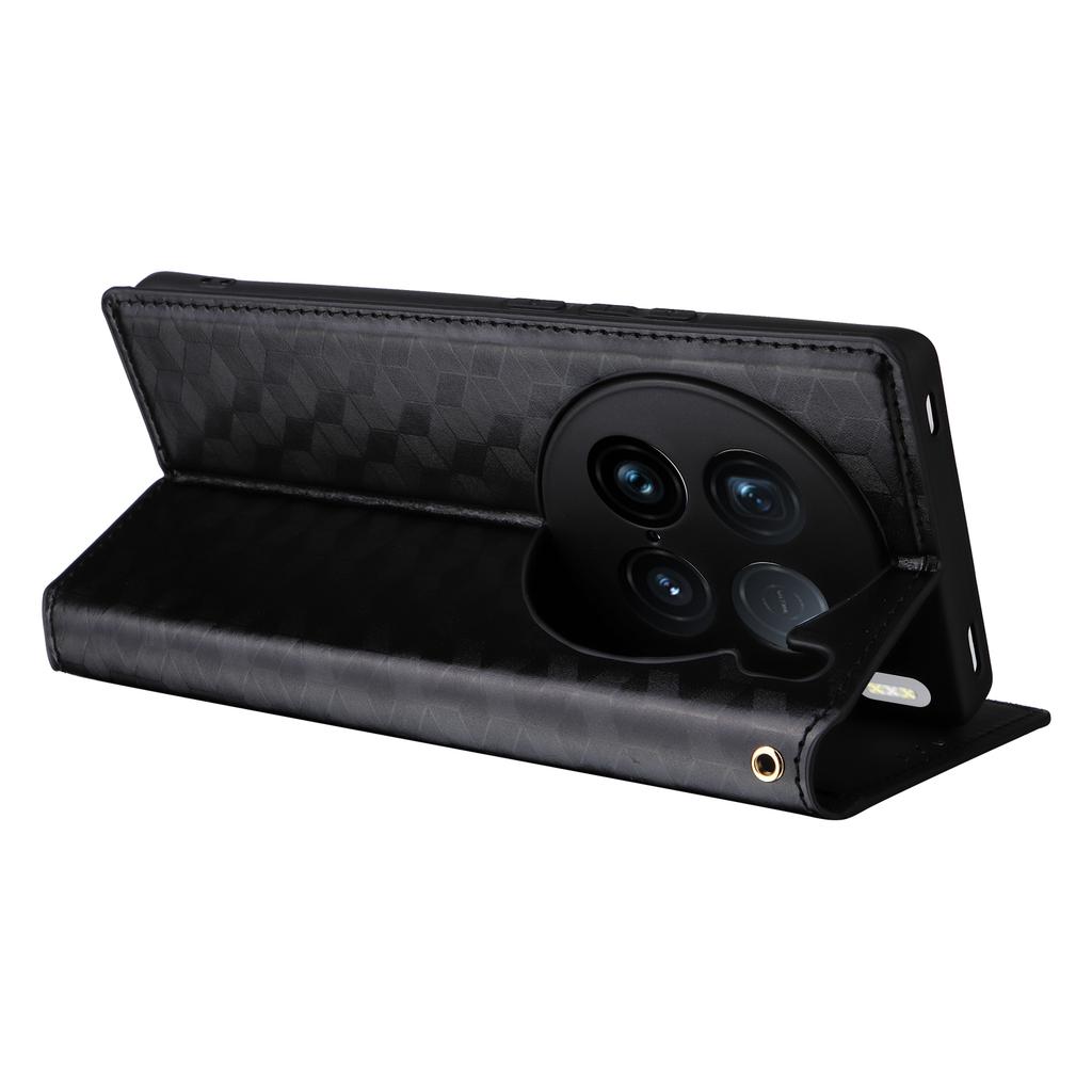 For vivo X100 Ultra 5G Case Rhombus Imprinted Wallet Stand PU Leather Phone Cover