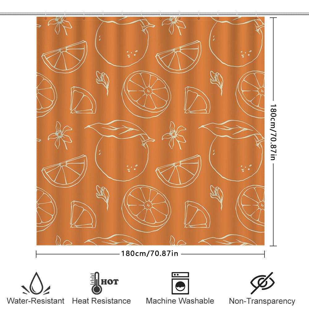 Modern Orange Shower Curtain With Leaves Design For Bathroom Decor Set Includes 12 Hooks In White Peachy Yellow Tone Home Decora