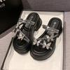 Fashion NEW Casual 7CM Wedge Slippers Women Summer Crystal Butterfly Platform Sandals Woman Open Toe Comfortable Female Chunky Shoes