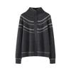 Women Autumn Winter Knit Cardigan Retro Fair Isle Pattern Round Neck Long Sleeve Loose Wool Blend Sweater Coat Casual Outerwear