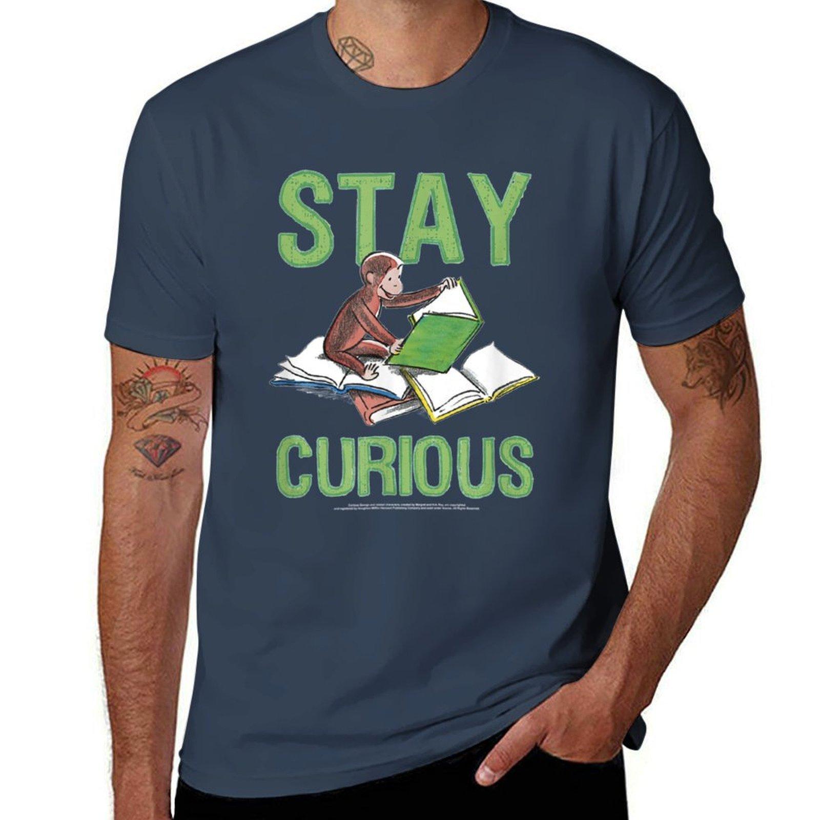 Curious George Stay Curious Reading Portrait TShirt Plus Size Summer Casual TShirt S