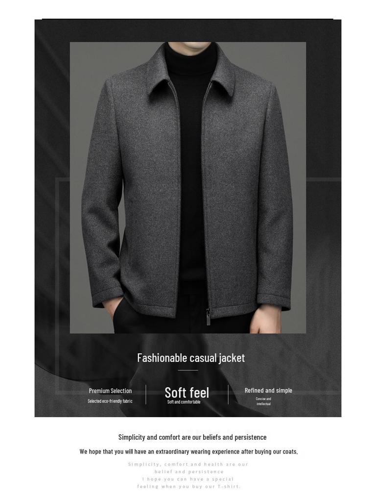 Pánský nový podzimní a zimní ležérní vlněný kabát s klopami