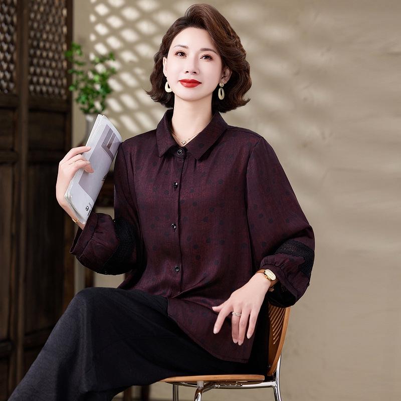 Stylish Loose-Fit Long-Sleeve Top for Middle-Aged & Elderly Women - Casual Belly-Covering Shirt