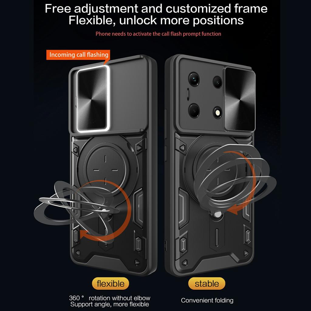 For Infinix Note 30 4G Shockproof Case TPU+PC Phone Cases with Kickstand,Slide Lens Lid
