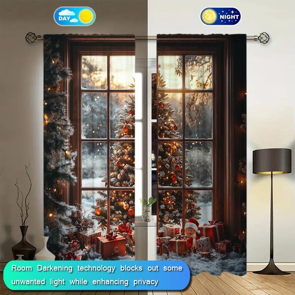 2pcs Christmas Trees Have Christmas Printed Curtain for Home Decor - Rod Pocket Window Treatment for Bedroom   Office   Kitchen