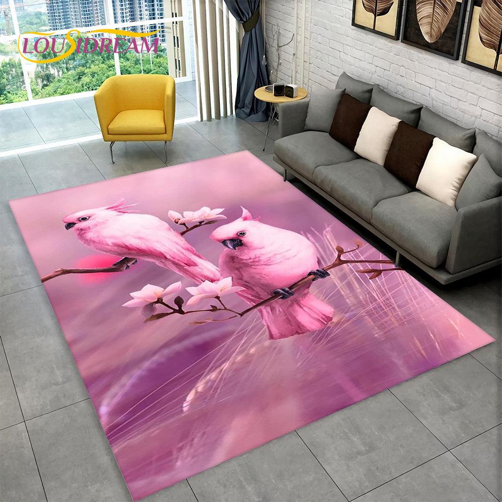 3D Exquisite Bird Flower Animal Area Rug,Carpet Rug for Home Living Room Bedroom Sofa Doormat Kitchen Decor,Non-slip Floor Mat