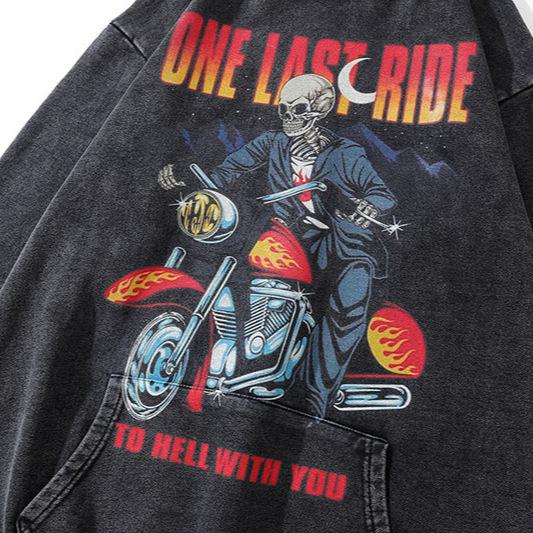 Tide Sweater Men'S Vintage Skull Print Loose Heavy Wash Do Old Hooded Sweater