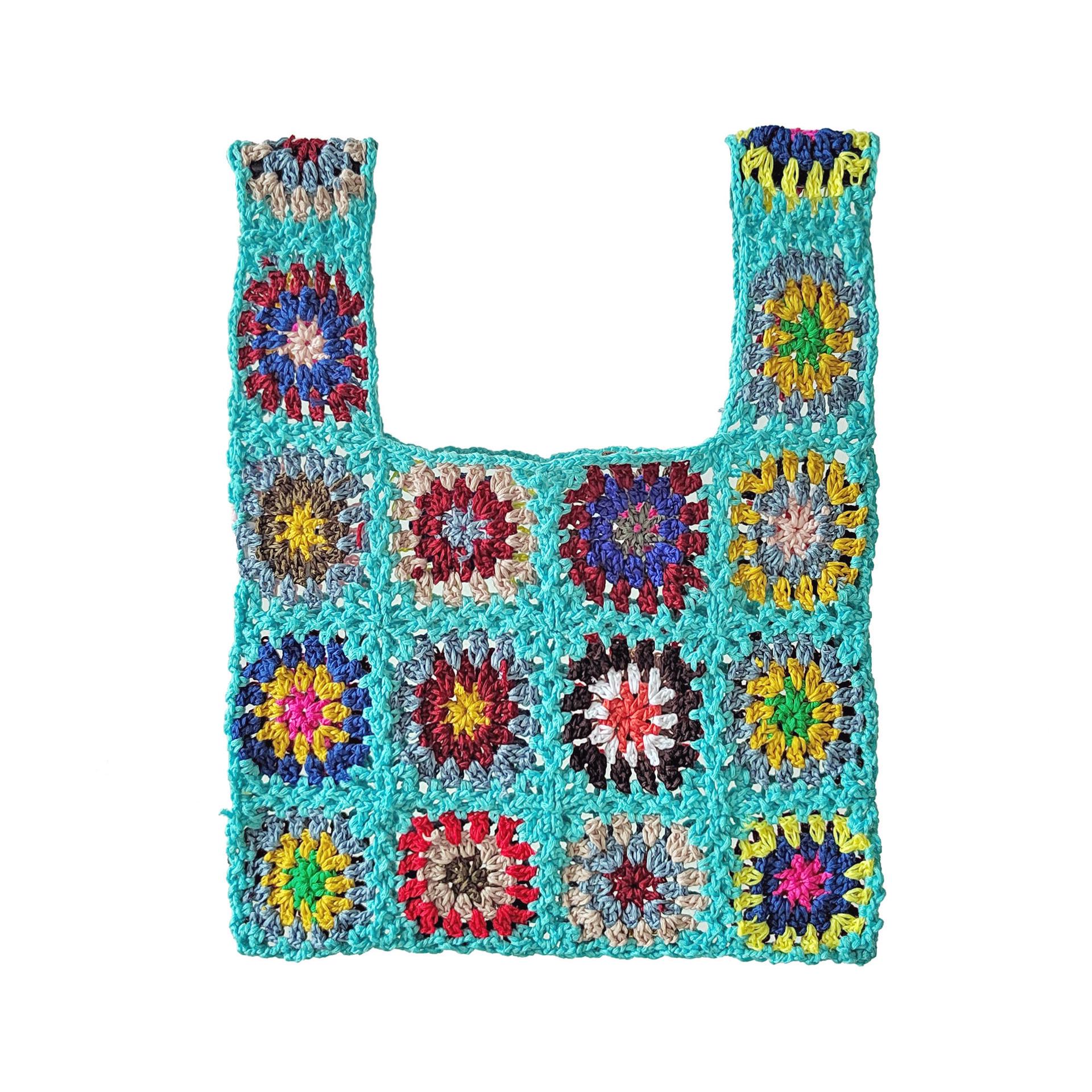 

Связанная крючком вручную многоцветная сумка-цветок A191247 One Size небесно-голубой