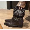 New Retro Style Women Knee High Boots Fashion Belt Buckle Shoes Autumn Winter Wedges Heel Women's Knight Long Boot Zapatos Mujer