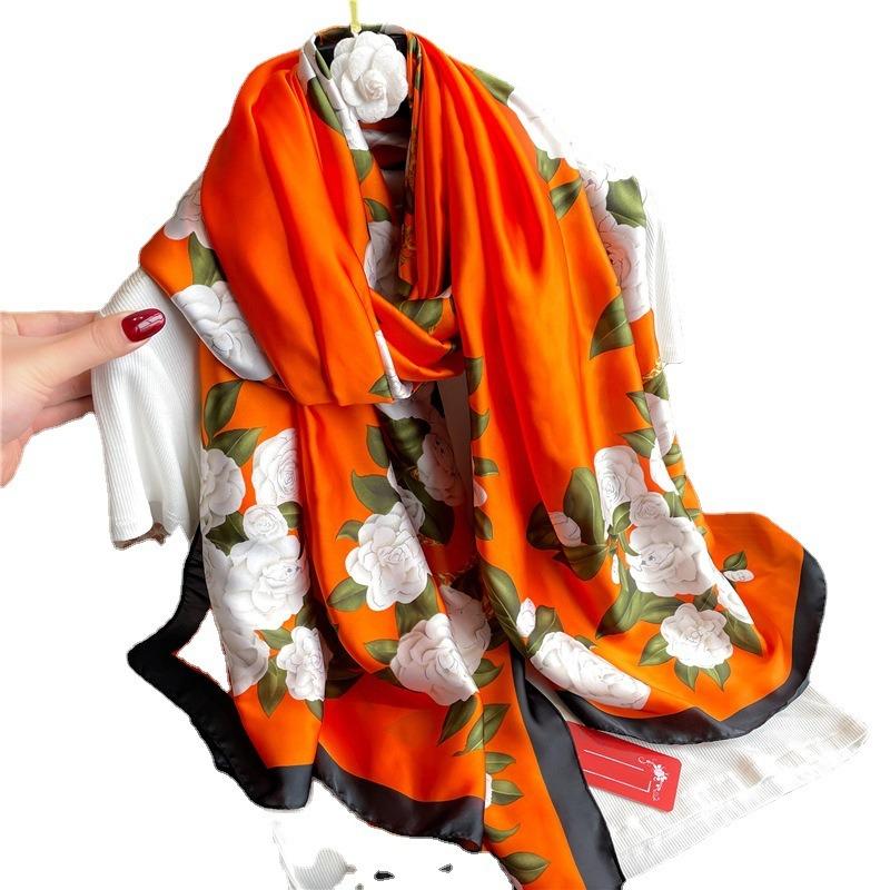 Peony luxury temperament scarf new silk scarf long large size travel shawl sun protection