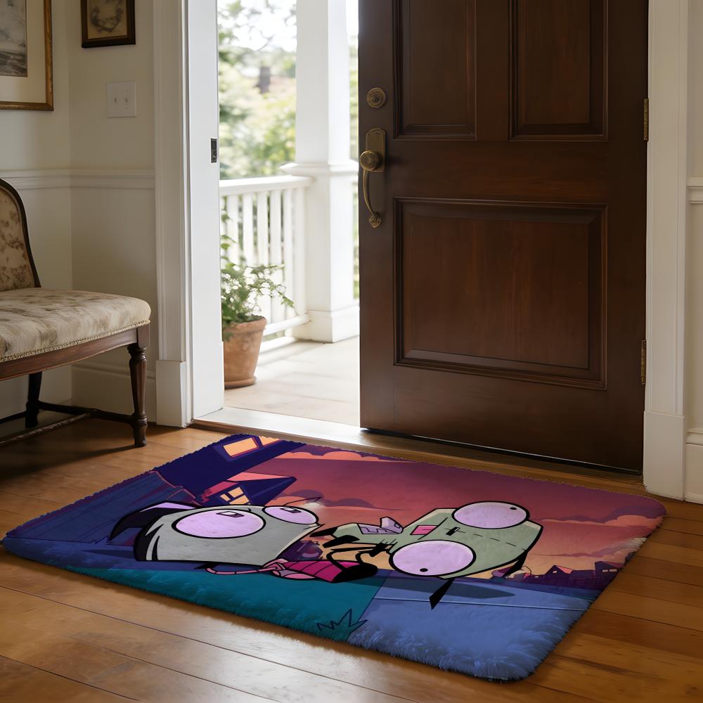 LInvader Zim Anime Floor Mat Soft Flannel Absorbent Mat Non-Slip Rug Home Bedroom Bathroom