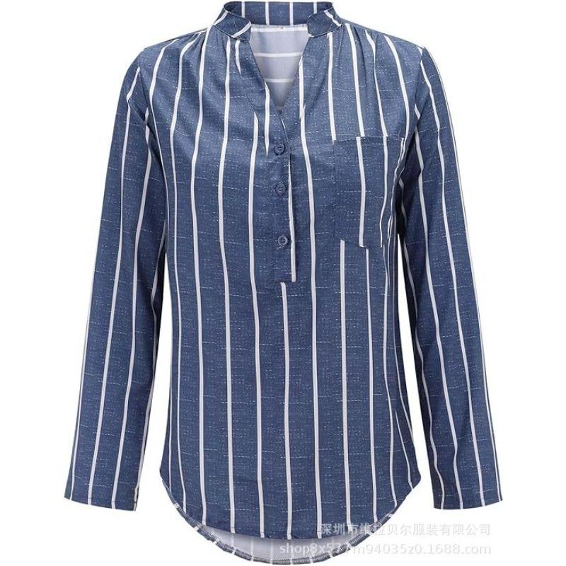 Damenhemd Frühling und Herbst Langarm Einfach Locker Lässig Bedruckte Gestreifte Hemden für Damen Stilvolle Elegante Büro Damenbluse