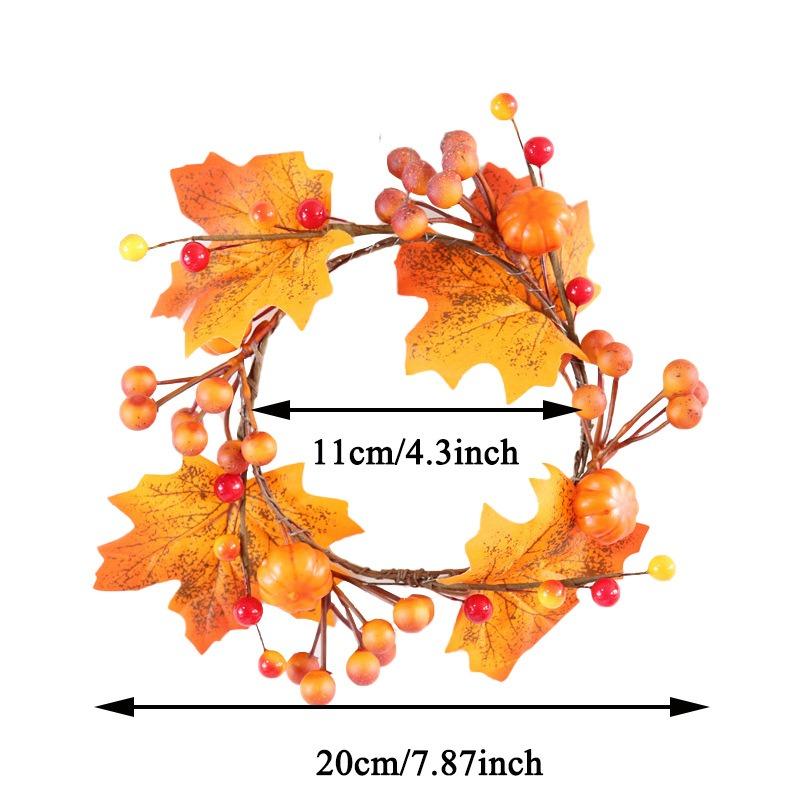 Halloween Candle Ring with Pumpkin  Maple Leaves Plastic Harvest Wreath Decor for Thanksgiving Fall Party Desktop Decoration