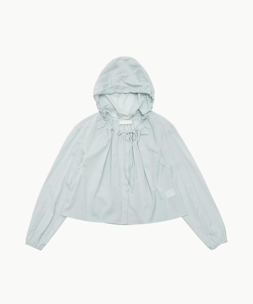 Amomento Sheer Shirring Hooded Blouse_Light Blue