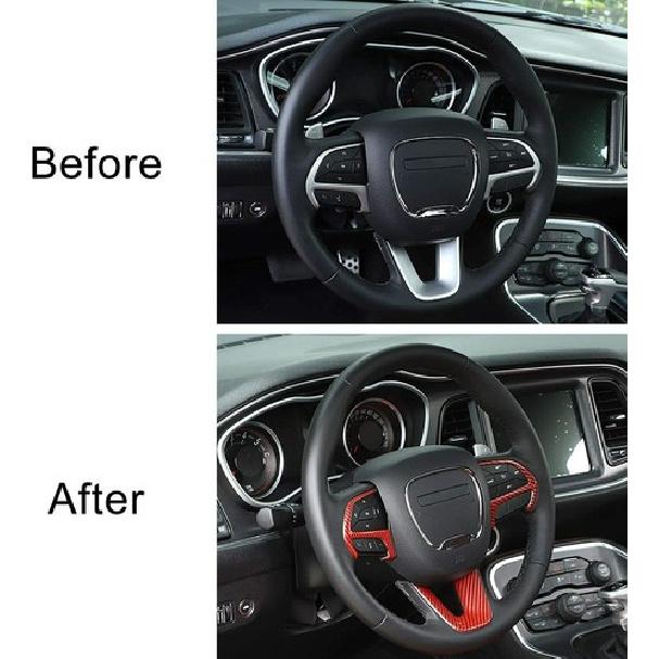 Red Carbon Fiber Steering Wheel Trim for 15-20 Dodge Challenger/Charger/Durango