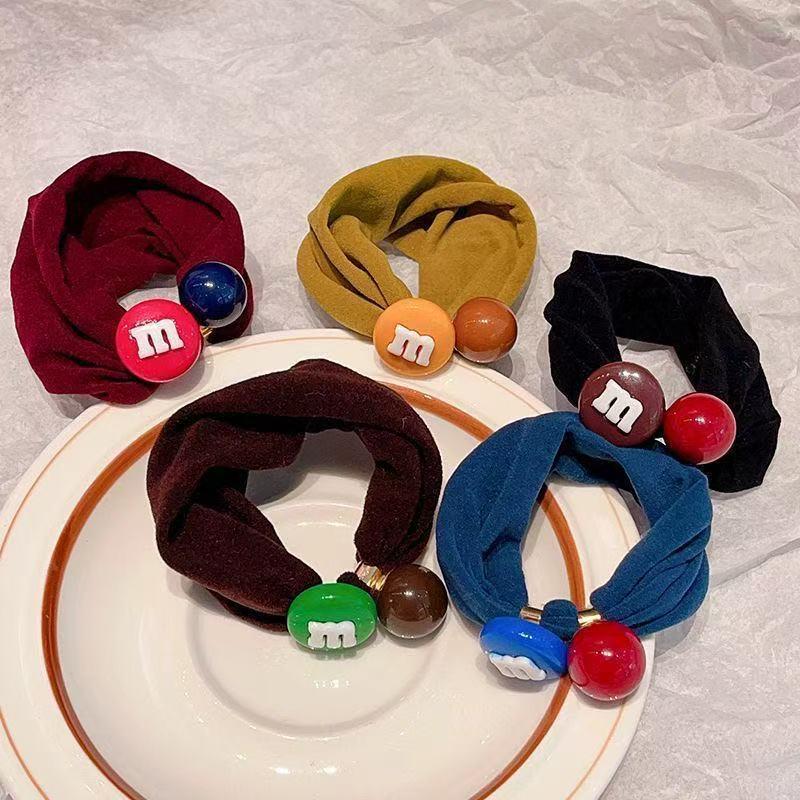 Solid Color Beaded Elastic Hair Ties - Non-Creasing Cute Headwear for Women