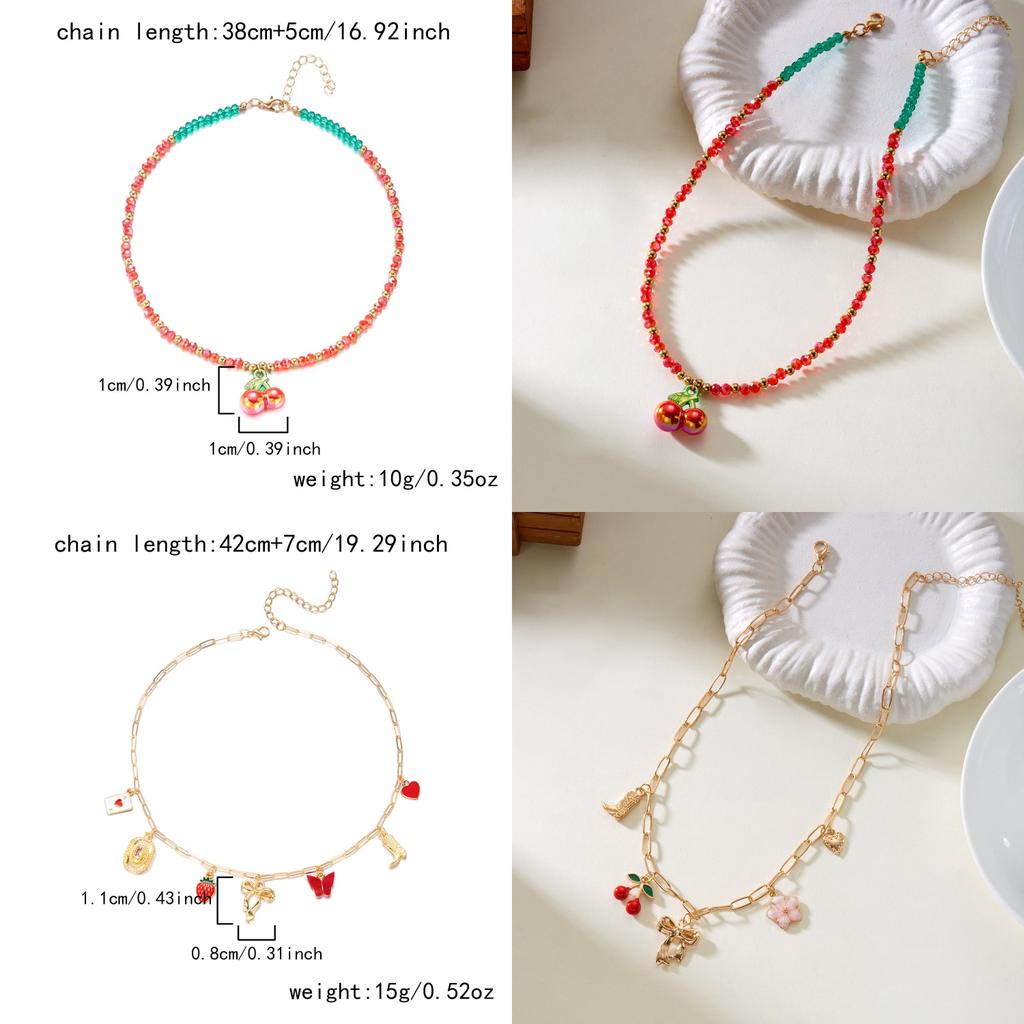 Handcrafted Alloy Necklace With Shell And Cherry Charm For Summer Vacation Wear