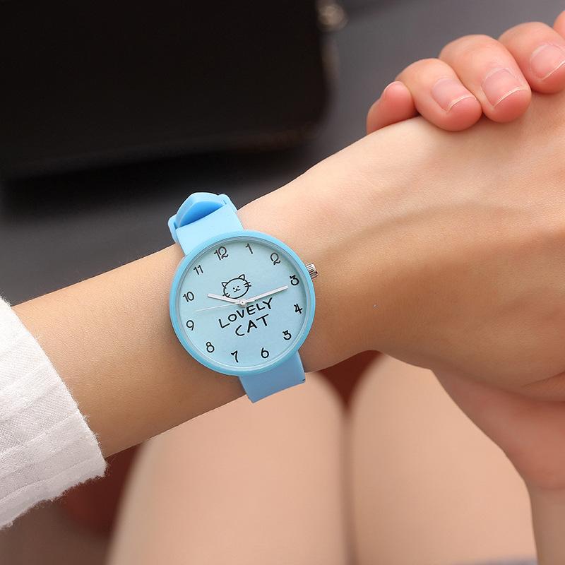 Cartoon Kinder Quarzuhr Silikon Candy Farbe Student Uhr Mädchen Uhr Mode Katze Uhren Kinder Armbanduhr