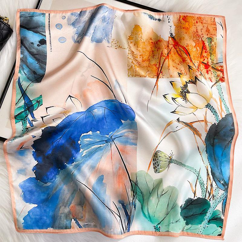 100% Pure Silk Scarf Women Neck Square Headband Scarves Bandana  Fashion Hijab Poncho Scarves Pashmina  Female Foulard 53cm