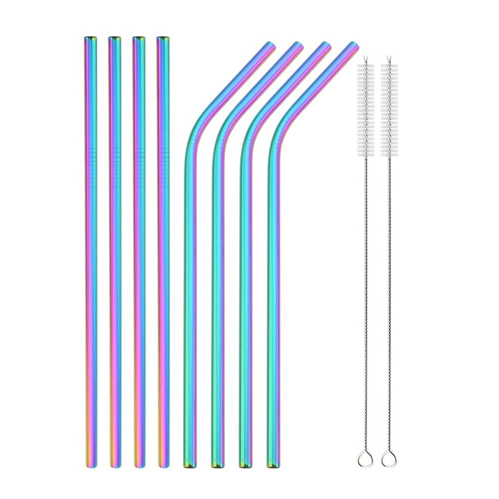 Colorful Reusable Straw Set Metal 304 Stainless Steel Straw Straight Bent Drinking Straw With Case Cleaning Brush Bar Accessory