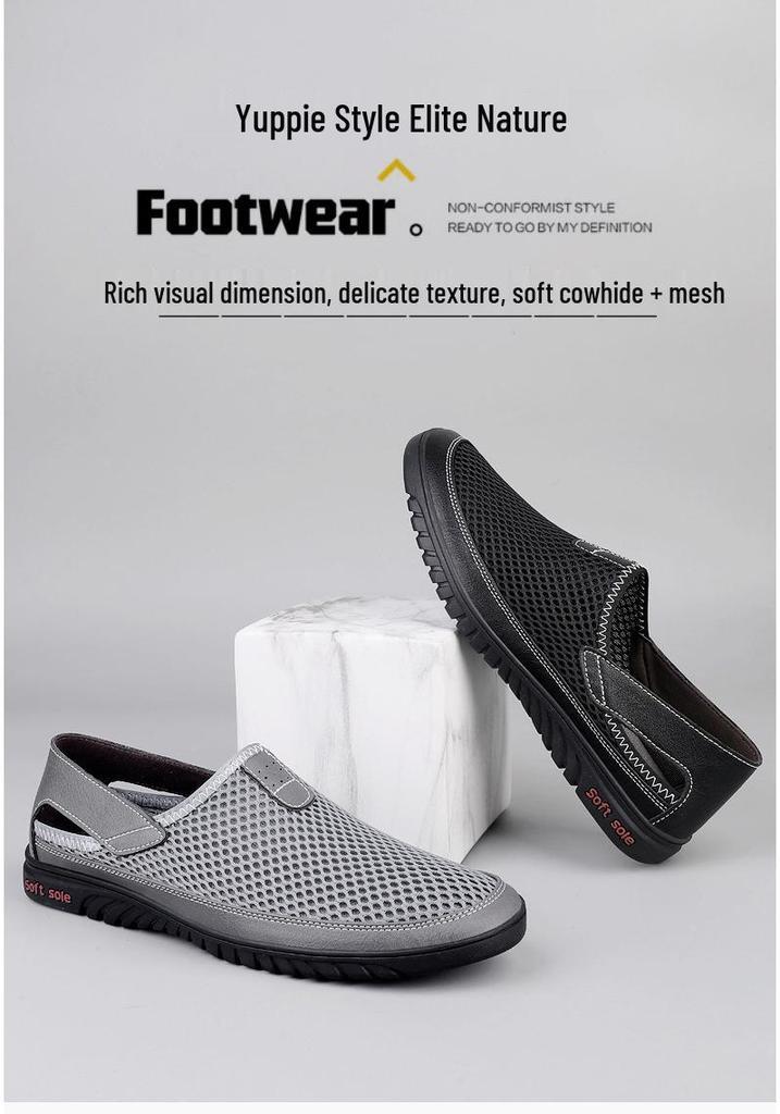 Plus Size Trendy Men's Black Breathable Mesh Slip-On Casual Shoes