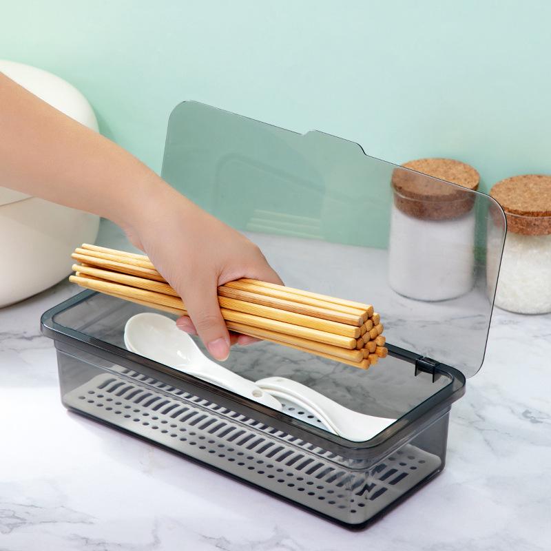 Kitchen Chopsticks Storage Box with Draining and Dustproof Features