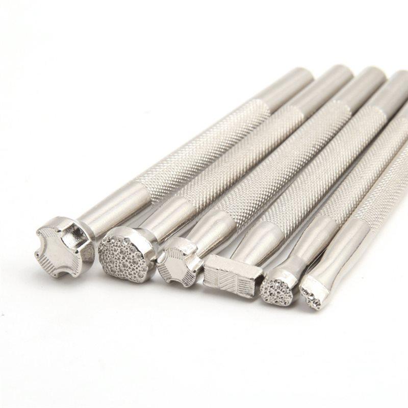 A25F-Carving Leather Craft Stamp 6Pcs Leather Stamping Tools, Special Shape Stamp Punch Set Leather Stamping Kit серебряный