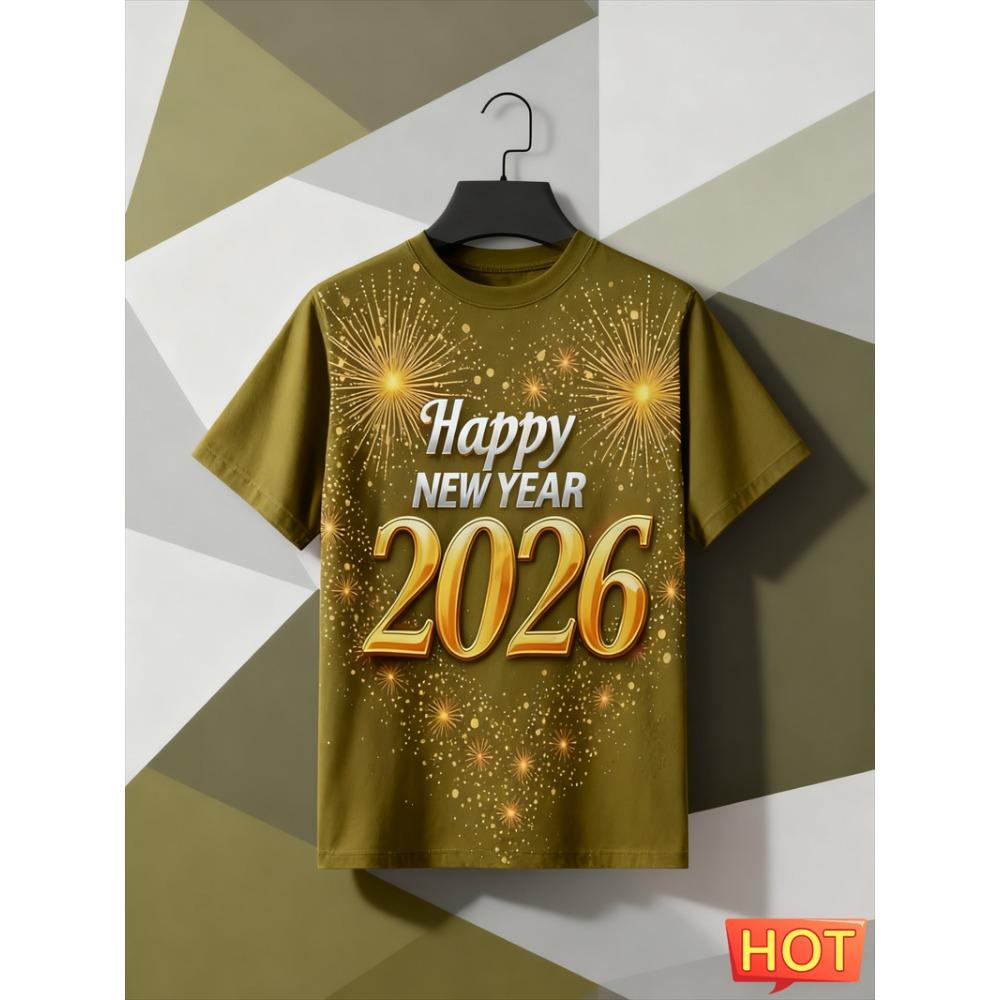 Fashion Firework Graphic 2026 New Year T Shirts Trendy Streetwear Men Women 3D Printed T-shirts Loose Breathable Crew Neck Tees