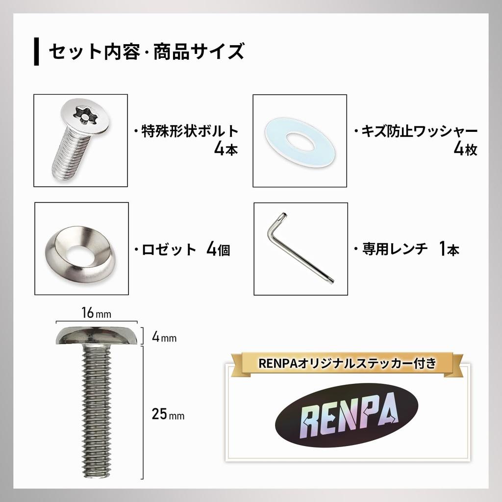RENPA Stainless Steel Anti-Theft Bolt Set for License Plate Specific Vehicle Inspection (Bolt Length 1.0 Inch (25 Mm)
