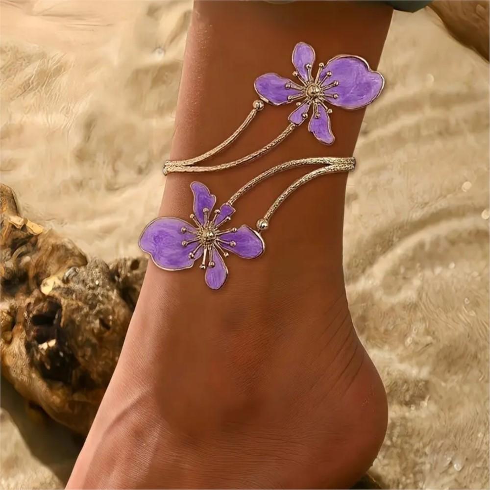 Elegant Temperament Adjustable Floral Anklet for Women Fashion Summer Vocation Pattern Foot Chain  Parties