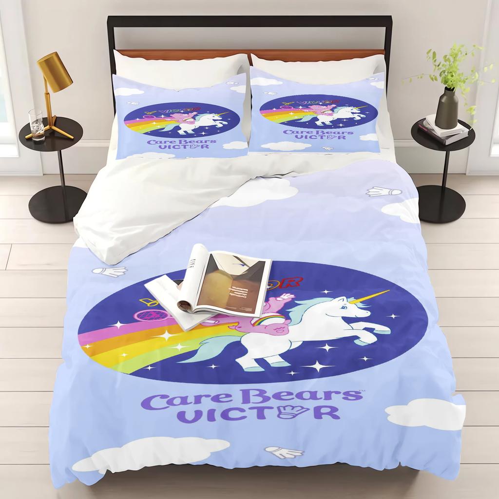 MINISO-Care Bears Cartoon Duvet Cover Rainbow Bear Printed Children 3-Piece Set Comforter Bedding Sets King Queen Size