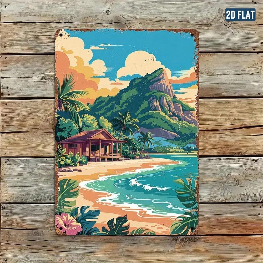 Vintage Metal Tin Sign Tropical Beach Bar Wall Decor
