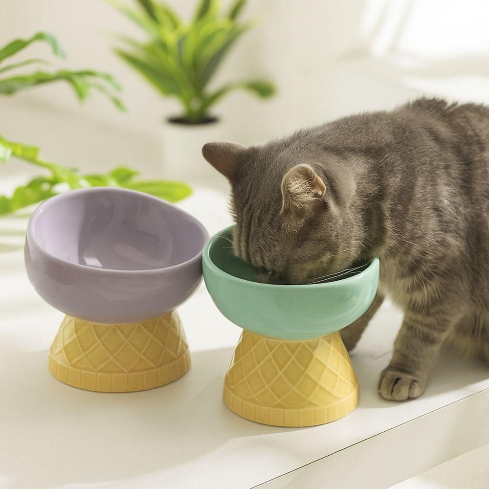 Oblique Mouth Cat Drinking Bowl Anti Overturning Raised Cat Bowl Ceramic Pet Bowl  Pet Feeding