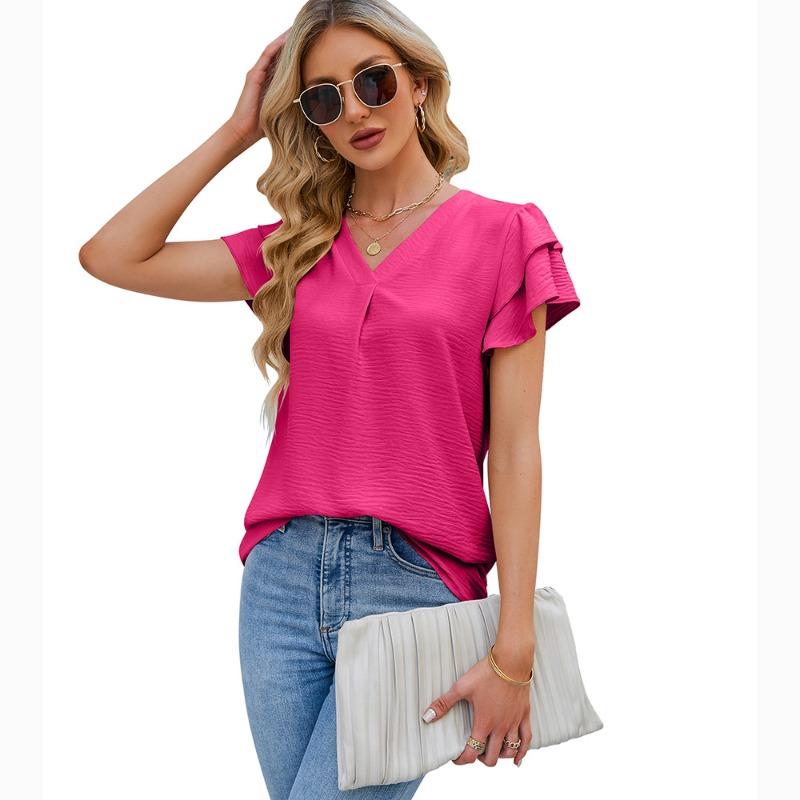 BITCED Women's Fashion Casual Short Sleeve V-Neck Blouses & Shirts
