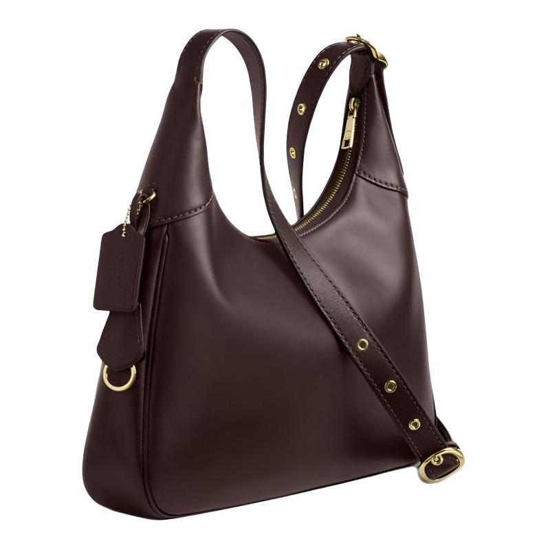 Coach Ella 36 Brand Logo Zipper Closure Calfskin Underarm Shoulder Bag Large Size Women's Espresso Color