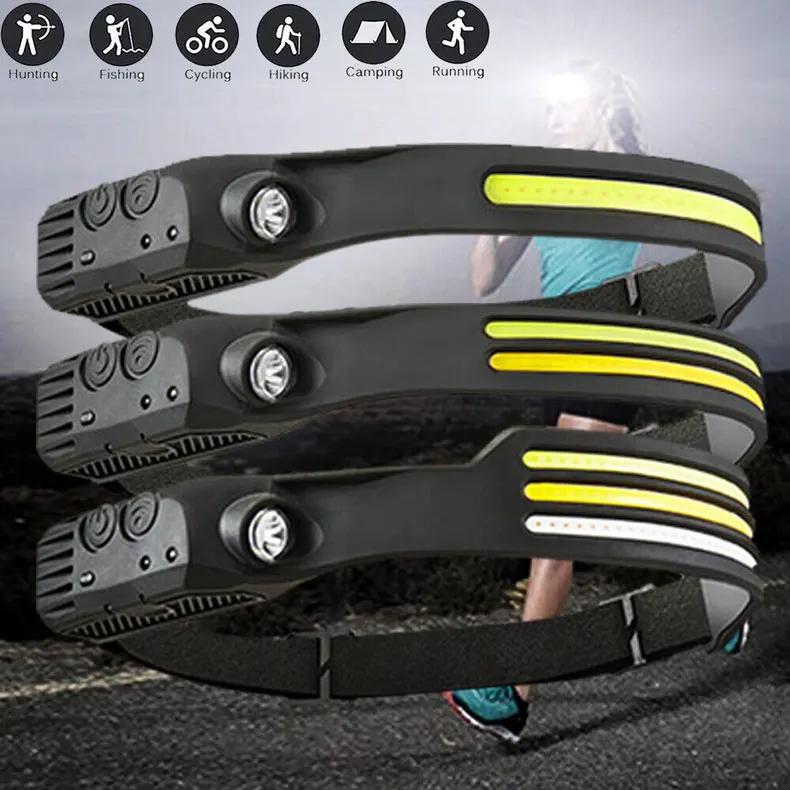 LED COB Induction Headlamp Built-in Battery Sensor Head Flashlight USB Rechargeable 5 Lighting Modes Waterproof Headlight