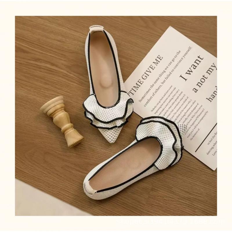 [Naked single shoes] Egg roll lotus leaf edge pointed casual flat bottom new French soft sole comfortable fly woven women's shoes