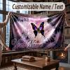 Butterfly Theme Throw Blanket Custom Name Text Personalized Blanket Soft Cozy Blanket for Home Sofa Bed