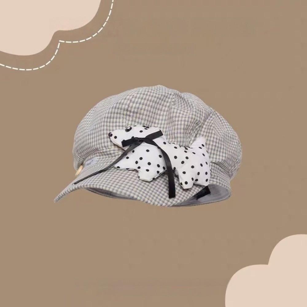 Polka Dot Print Beret Hat Plaid Newsboy Hat Cute Octagonal Cap For Girls